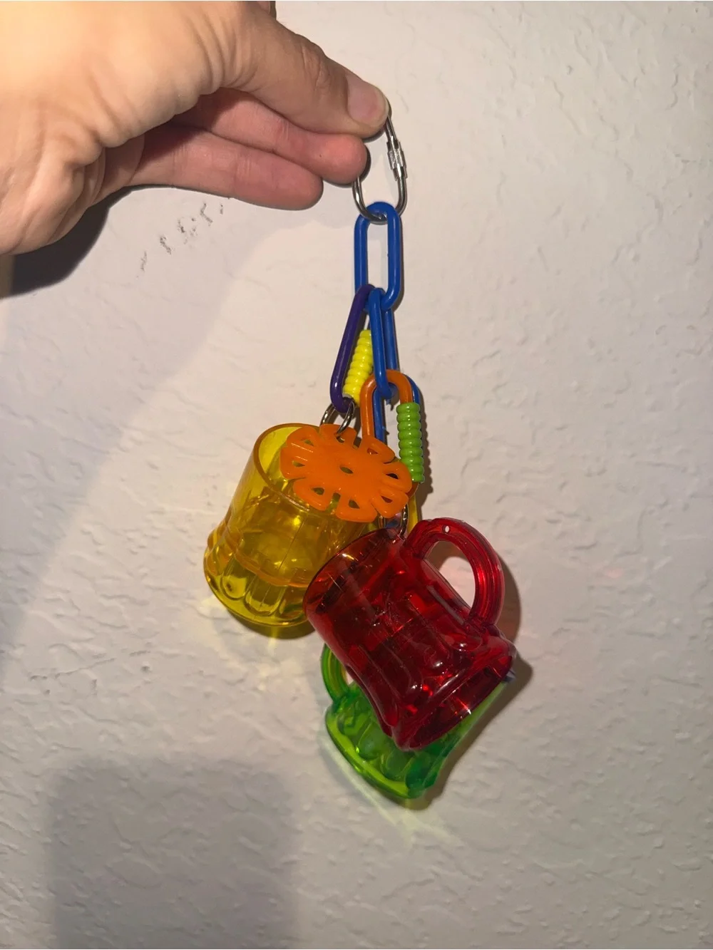 Colorful 3-Cup Mug Forager Hanging Parrot Bird Toy Treat Puzzle